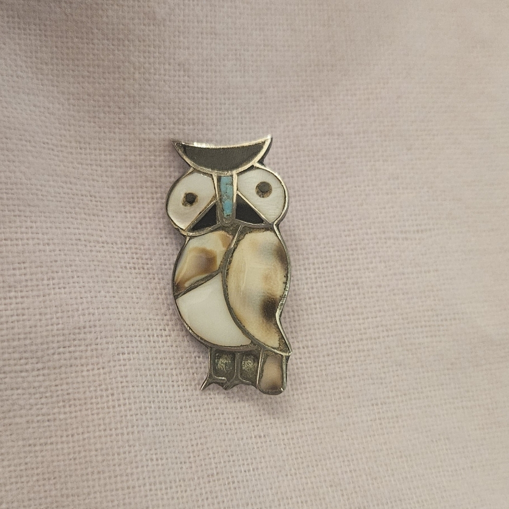 Zuni Inlay Owl Brooch.
